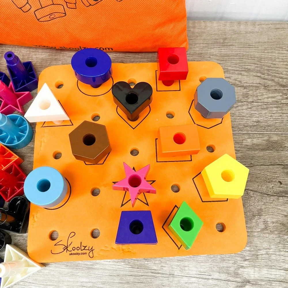 Skoolzy Peg Board Set 35 Pegs Montessori Toddler Shapes Toy with Bag